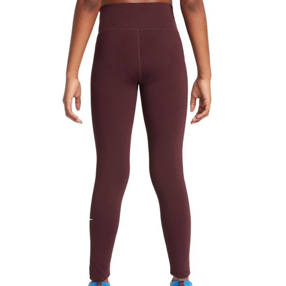 NWT M Nike Big Girls One Dri-fit High-Waisted Leggings - Bgycrh/whi - Picture 3 of 4